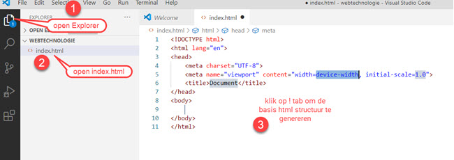 Visual Studio Code Verkenner Basis html structuur